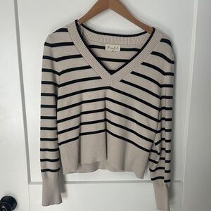 Marled V-Neck Sweater - Black and Cream Stripes